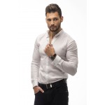 Twill Cotton Shirt with Contrasting Inner Collar Detail
