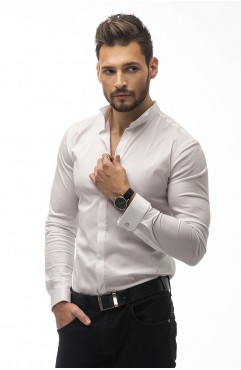 Twill Cotton Shirt with Contrasting Inner Collar Detail